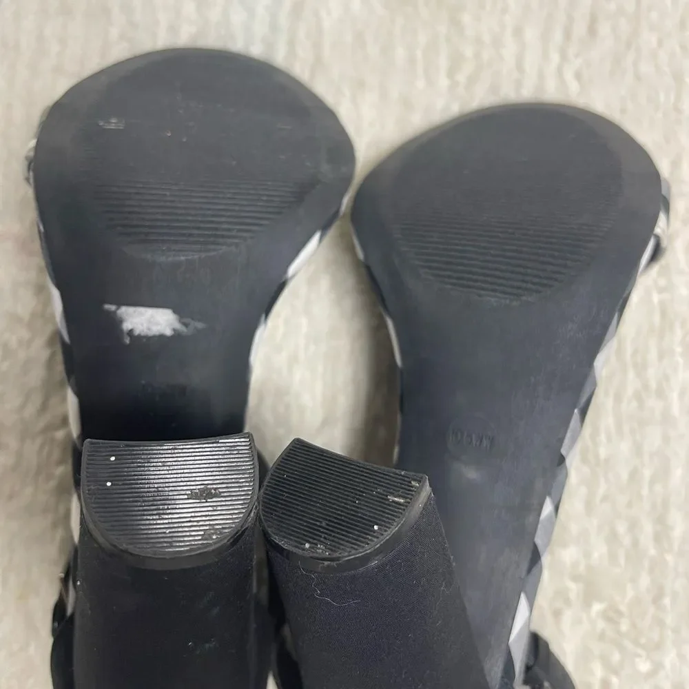 Torrid  Fabric Black and White Checkered ankle strap block Heels SZ10WW